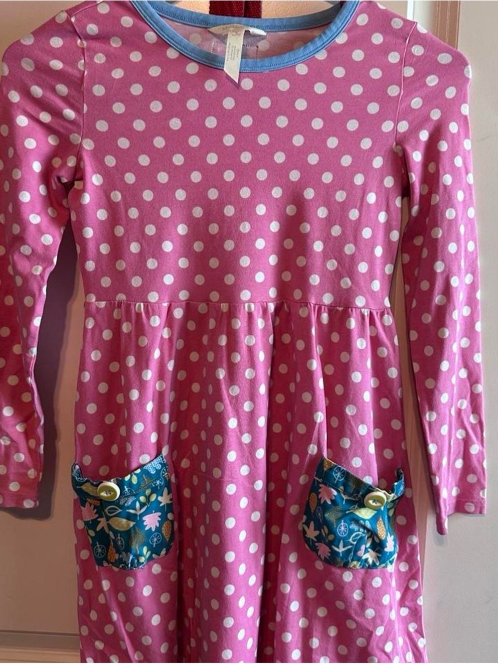 Matilda Jane Pink Polka Dot Long-Sleeve Dress with Blue Floral Pockets
